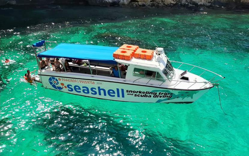seashell boat in clear waters